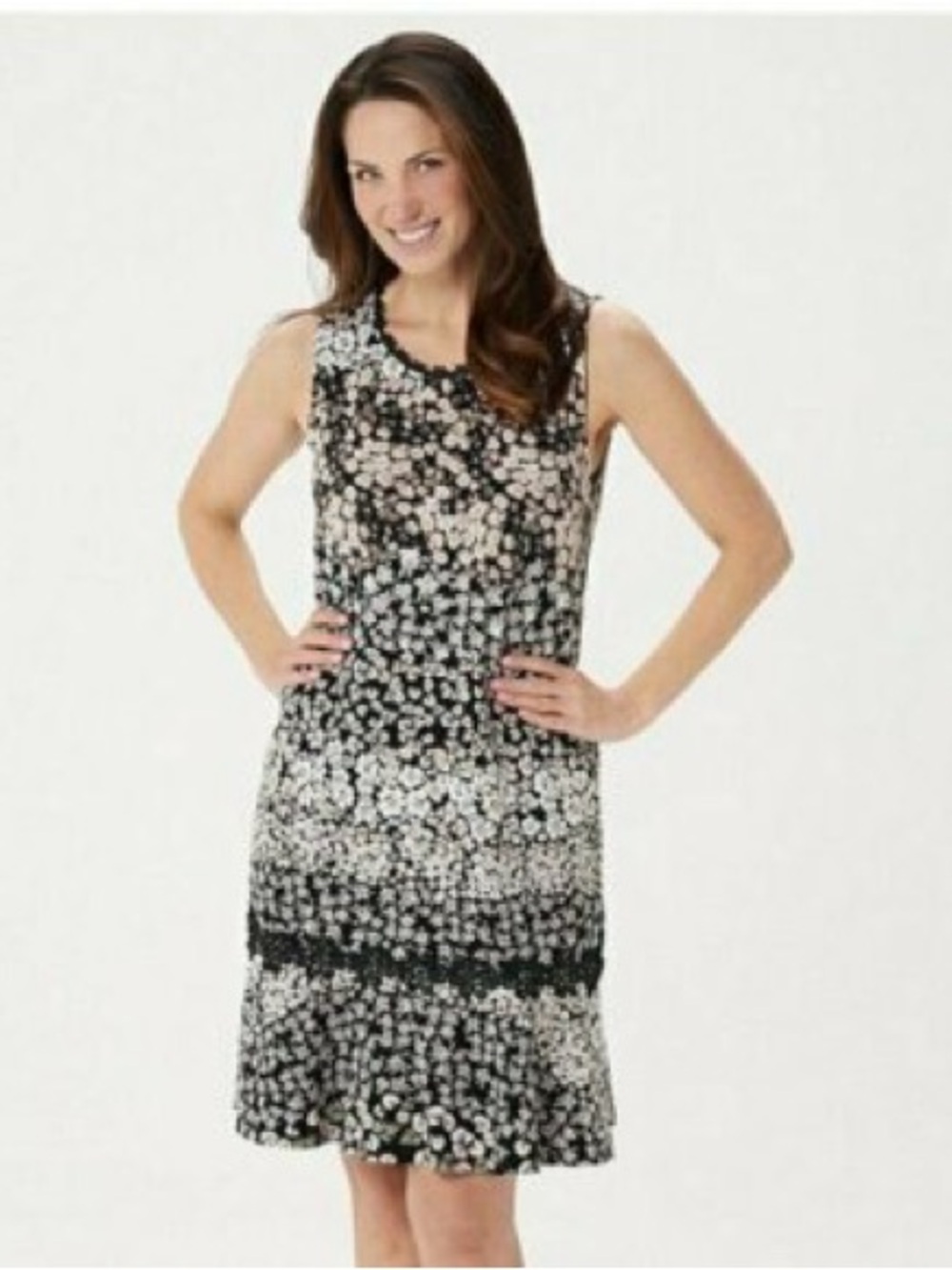 Isaac Mizrah Live Dress. L. Black and white. Midi. Floral. Cottagecore. Boho.